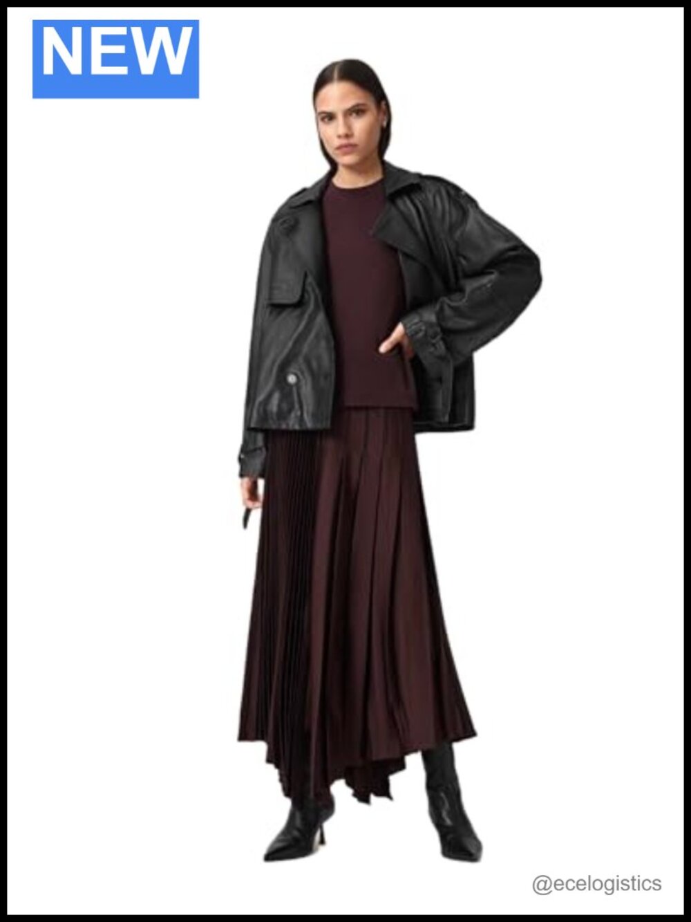 Midi Length Pull-On Skirt in Oxblood Red - 100% Polyester
